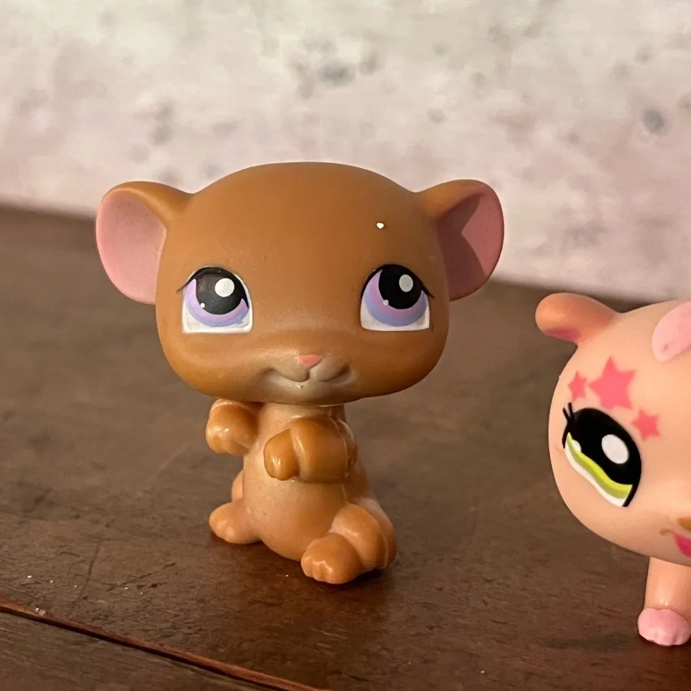 Littlest Pet Shop LPS Pair #1341 Tan And Pink‎ Stars Hamster & #324 Brown Mouse